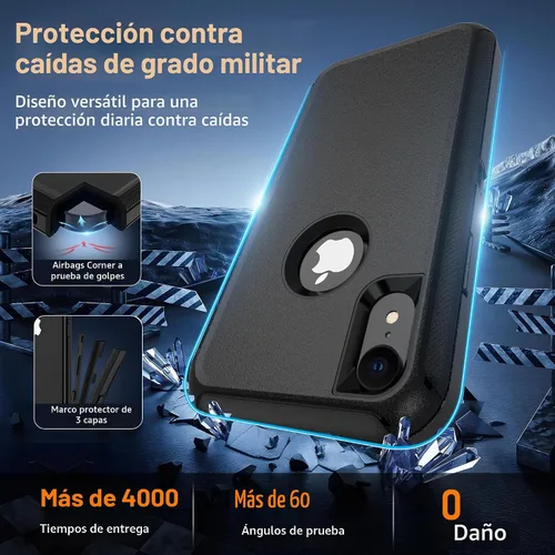 Vista 2 de Jshru para iPhone XR Funda con [2 Pack] Protector de Pantalla HD, [Grado Militar] 3-en-1 Resistente Protector de Cuerpo Completo a Prueba de Negro