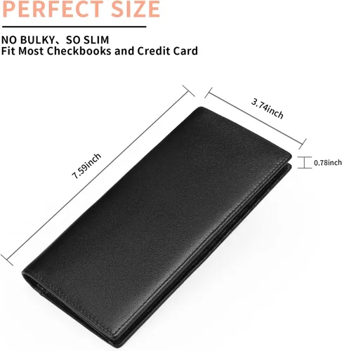 Vista 5 de FALAN MULE Cartera de cuero genuino con bloqueo RFID delgada con tarjetero largo plegable para tarjetas de crédito para hombres, Negro -, Moda