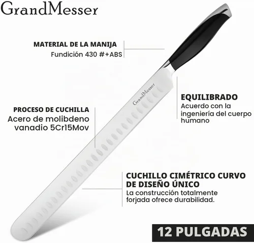 Vista 4 de Cuchillo de trinchar para rebanar, cuchillo de pechuga de 12" Mango liso curvado
