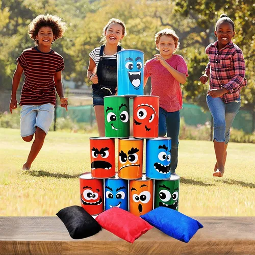 Vista 8 de Juegos de torre gigante de volteo de bloques de madera para apilar + juego de lanzamiento de bolsas de frijoles para adultos, niños, diversión