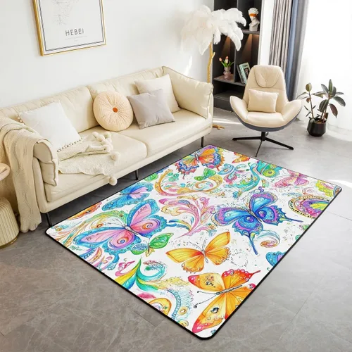 Vista 35 de Feelyou Alfombra de área con diseño de rosas de 3 x 5 para niños, con flores de Buterfly y luna, alfombra decorativa para dormitorio, niños, niñas