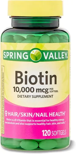 Vista 2 de Spring Valley Biotin 10000mcg 120 unidades, suplemento dietético para cabello, piel, uñas, vitaminas para el cabello para la pérdida de cabello