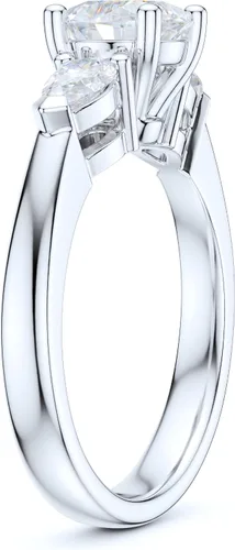 Vista 4 de Sterling Silver Three Stone 1CT Simulated Round Cut And Pearl Shape Diamond or Moissanite Promise Engagement Ring