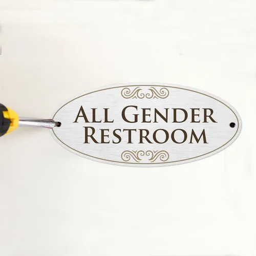 Vista 6 de Señal de baño de SmartSign para todas las personas para puerta, con adhesivo de 3M y agujeros pretaladrados, 3.5 x 8 pulgadas, señal de baño