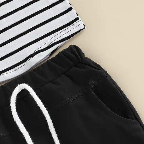 Vista 5 de Amiblvowa Conjunto de ropa de 2 piezas para bebé y niño de manga larga a rayas camisas pantalones largos para correr otoño e invierno