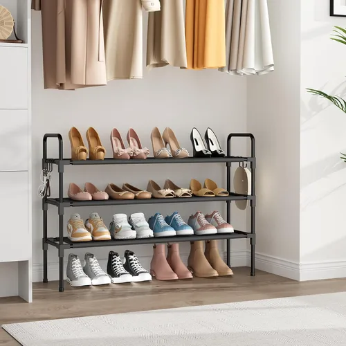 Vista 8 de Zapatero largo para armario, organizador de zapatos apilable de 12 a 16 pares, estante de zapatos para zapatos deportivos y botas, almacenamiento