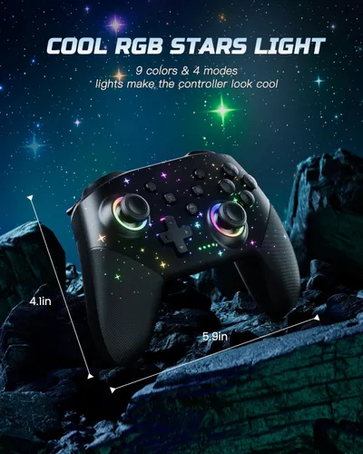 Vista 2 de Switch Controller Compatible with SwitchLiteOLEDPC WindowsiOSAndroid, 1000mAh Programmable Wireless Switch Pro Controller with Cool RGB Star Light