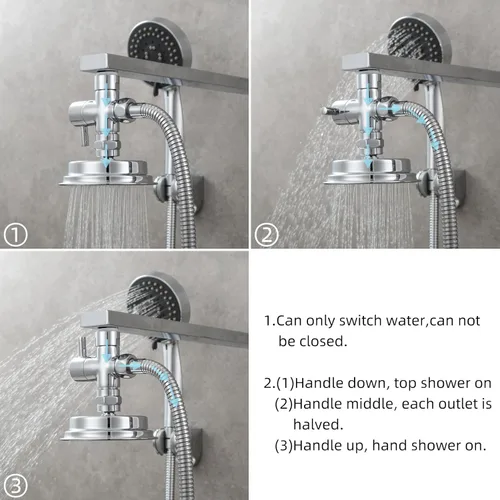 Vista 5 de CIENCIA Válvula desviadora de ducha G1/2" para baño, válvula desviadora de brazo de ducha de latón de 3 vías para ducha de mano, componentes