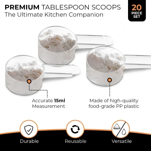 Vista 2 de Juego de 20 cucharas medidoras de 1 cucharada (15 ML) con mango corto para café - cucharas de plástico transparente para café, té suelto, proteínas