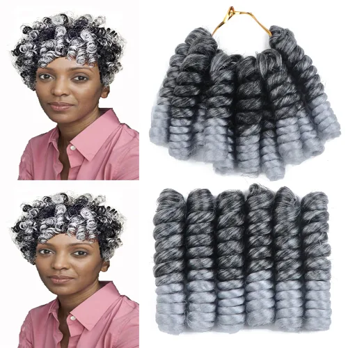 Vista 32 de Saniay - 3 paquetes de trenzas de ganchillo cortas trenzadas de ganchillo con espiral, rizos con espiral jamaicana, 20 mechones por paquete