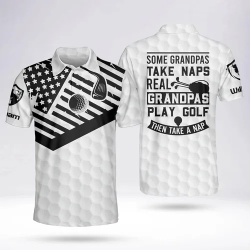 Vista 6 de Camisas de golf 3D divertidas personalizadas para hombres algunos abuelos toman siestas reales abuelos jugar golf y luego tomar una siesta