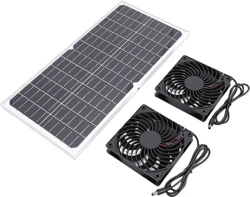 Vista 4 de Kit de ventilador de doble extractor alimentado por energía solar, circulación de aire eficiente para invernaderos, cobertizos, casas de mascotas