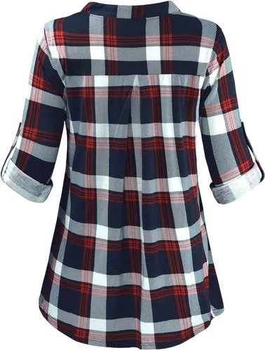 Vista 3 de Miusey Blusa tipo túnica holgada con cuello en V y manga enrollada para mujer