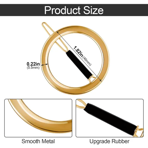 Vista 3 de PAGOW 4 pinzas minimalistas para el cabello para mujer, aros huecos dorados y plateados, círculos redondos, geométricos, de metal, delicados