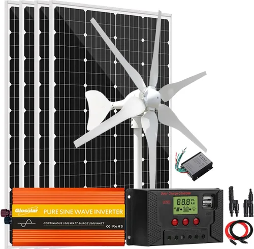 Vista 11 de Kit solar de viento de 640 W, kit de carga de batería de 12 V: generador de turbina eólica de 400 W + 2 paneles solares de 120 W + controlador +