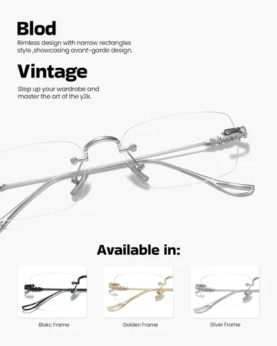 Vista 5 de SODQW Rimless Blue Light GLasses for Women Office-Siren Bayonetta Non Prescription Metal Rectangle Frameless Eyewear