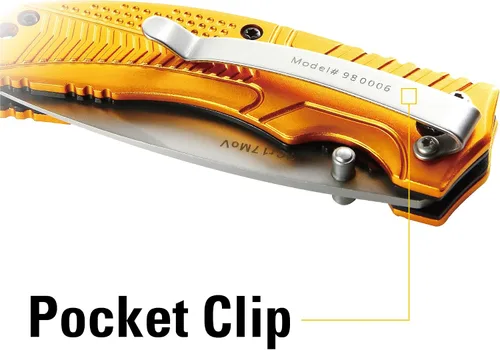 Vista 6 de CAT Drop Point Folding Knife, 7Cr17MoV Stainless Steel Blade, Gold Aluminum Handle, Liner-Lock, EDC Outdoor Camping Knife