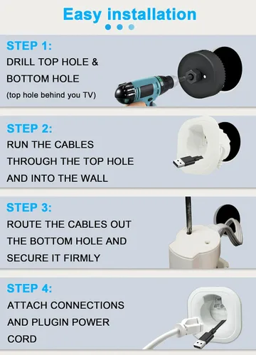 Vista 5 de Kit de gestión de cables de pared con accesorio de taladro de sierra perforadora - Incluye gestión de cables de alimentación y bajo voltaje