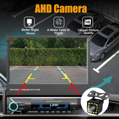 Vista 12 de [Actualización] Reproductor estéreo de coche de un solo DIN compatible con Apple Carplay y Android Auto - Pantalla táctil motorizada abatible de 7