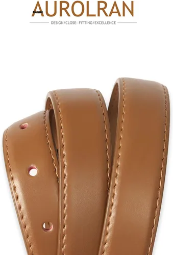 Vista 395 de Cinturón de cuero clásico con hebilla de metal para mujer con vestido de jeans