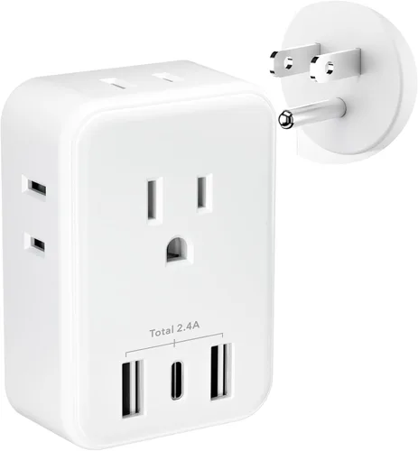 Vista 13 de BN-LINK Paquete de 2 extensores de salida de enchufe múltiple, 3 salidas de pared con 3 puertos USB (1 USB C), adaptador de carga para dormitorio
