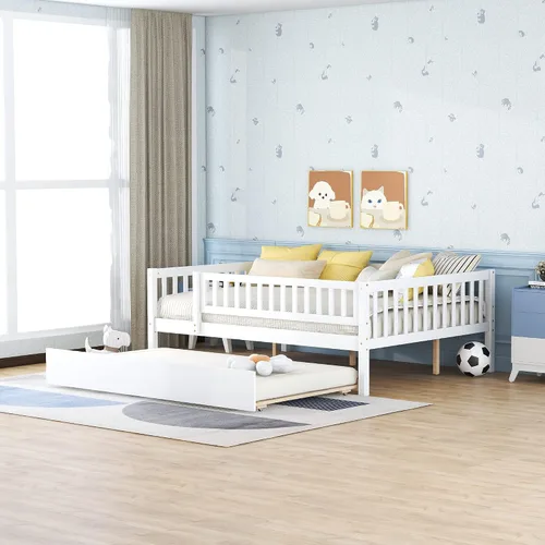 Vista 30 de Merax Cama de madera con dos cajones, color gris