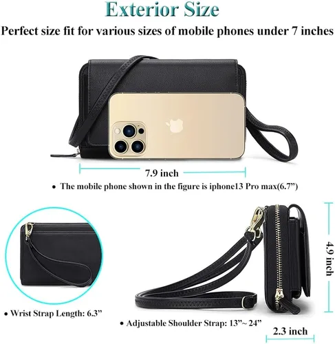 Vista 6 de Peacocktion Cartera para mujer con RFID, cartera cruzada de gran capacidad, 2 correas