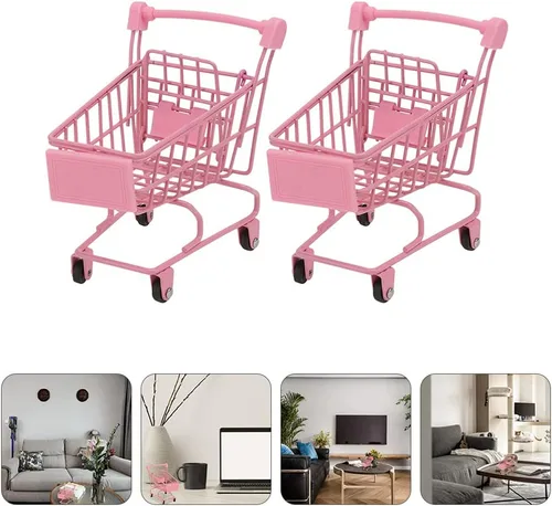 Vista 5 de Happyyami 2pcs Mini Carrito de compras de Metal Carrito de Supermercado Mini Carrito de Compras Carrito de Compras Carrito de Utilidad Carro