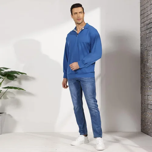 Vista 8 de Opomelo Mens Long Sleeve Pullover Polo Shirts-Casual Loose Fit Sweatshirts V Neck Tops