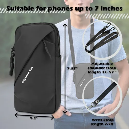 Vista 4 de Prime Comfort Funda para teléfono celular con correa cruzada ajustable, cordón para el cuello y correa para la muñeca, soporte para teléfono celular