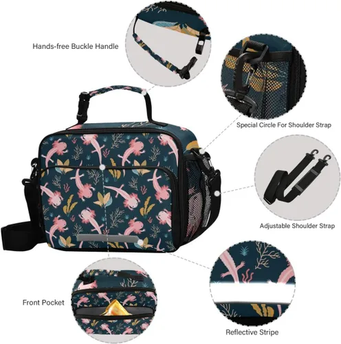 Vista 4 de Cindly Axolotl - Bolsa de almuerzo reutilizable y ligera para hombres, mujeres, lonchera con correa de hombro ajustable y extraíble