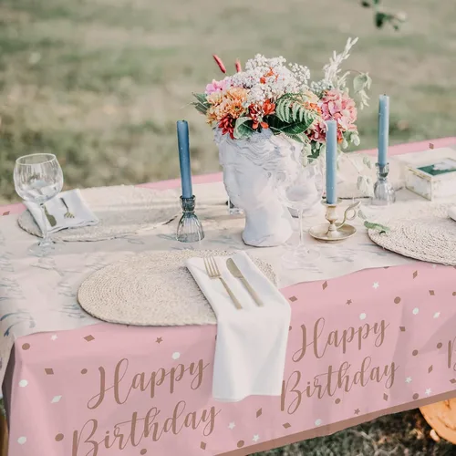 Vista 7 de Paquete de decoración de fiesta Sweet 16 en oro rosa y rosa: Set de suministros para fiestas con platos de papel, servilletas, vasos, mantel