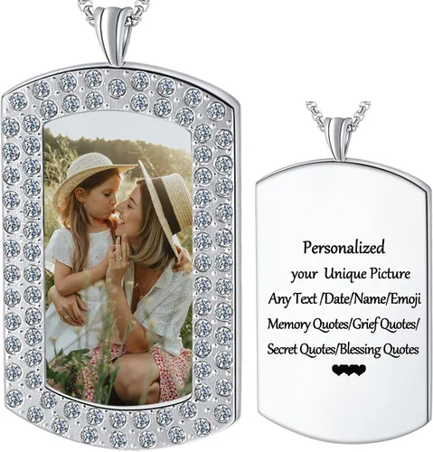 Vista 8 de Fanery Sue Personalized Picture Necklace for Men,Custom Text Jewelry Gift Plata - Collar con placa de identificación simple