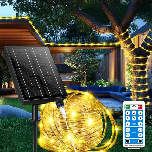 Vista 19 de LairtPOW Cuerda de luz solar impermeable IP65 de 39 pies, 100 luces LED para exteriores, luces solares para exteriores, para fiestas, jardín, patio