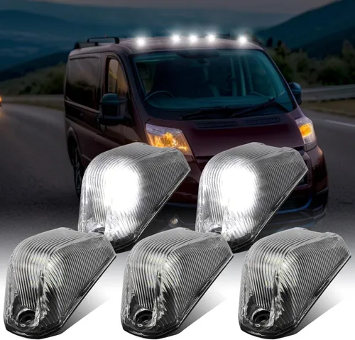 Vista 9 de Partsam 5 piezas Lentes de luces de posición para techo de cabina ahumadas con luces LED ámbar de repuesto para Ram ProMaster 2014 2015 2016 2017