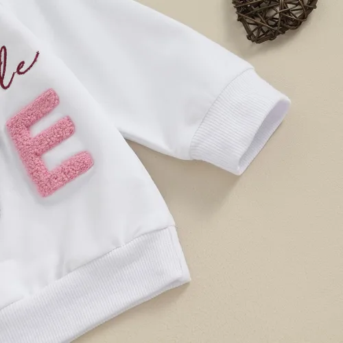 Vista 5 de SOLILOQUY Conjunto de sudadera con cuello redondo y estampado de letras para el día de San Valentín para bebé niño y niña