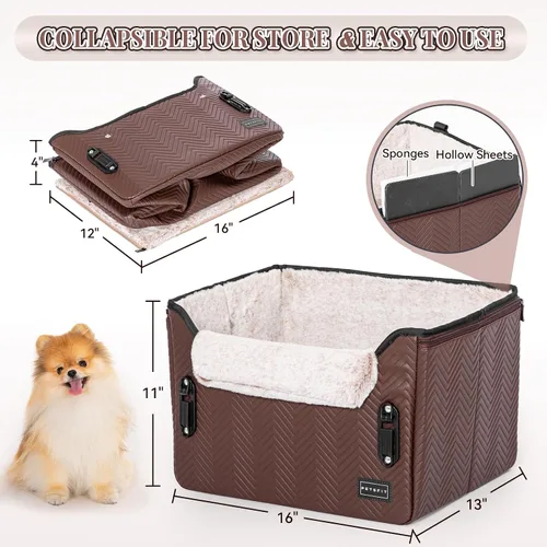 Vista 8 de PETSFIT - Asiento de automóvil impermeable, piel sintética, perros pequeños, hebillas seguras patentadas, correa de clip, cama transportadora