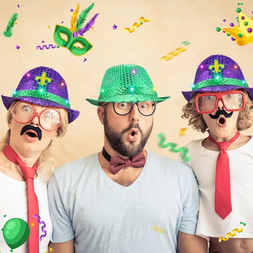 Vista 4 de 8 piezas Mardi Gras - Sombrero de fedora con lentejuelas LED, sombrero de vaquero intermitente