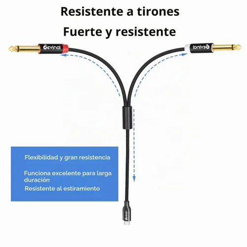 Vista 5 de Cable de audio USB C a 1/4 de pulgada, tipo C a doble cable auxiliar estéreo TRS de 0.250 in, divisor en Y para teléfono inteligente, tableta, 2