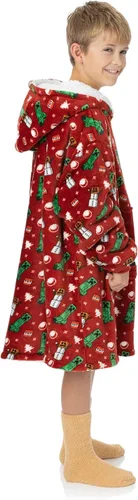 Vista 4 de Minecraft Manta de Navidad Vuddie de gran tamaño con capucha para niños y niñas, forro polar rojo
