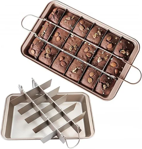 Vista 3 de Hniuyun Bandeja para brownie con divisores, bandeja antiadherente para hornear de 18 rebanadas, acero de alto carbono para horno, tamaño 12 x 7.9 x