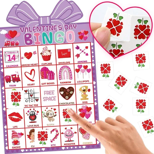 Vista 4 de Fancy Land Juego de bingo para el día de San Valentín para niños, 24 jugadores, troquelado, día de San Valentín, juego de actividades de fiesta