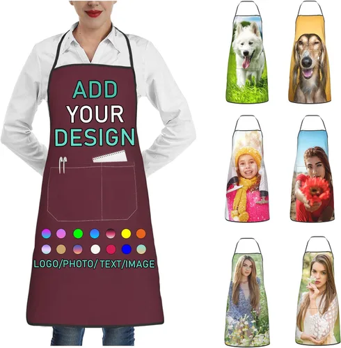 Vista 33 de Delantal personalizado con 2 bolsillos, personalizable con nombre, texto, logotipo, foto, cocina, horneado, delantal de cocina para mujeres y hombres