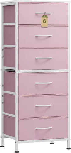 Vista 17 de WLIVE Cómoda Alta Negra para Dormitorio, Cómodas y Arcones de 6 Cajones, Cómoda de Tela para Closet, Sala de Estar, Mesa de Noche con Marco de Negro