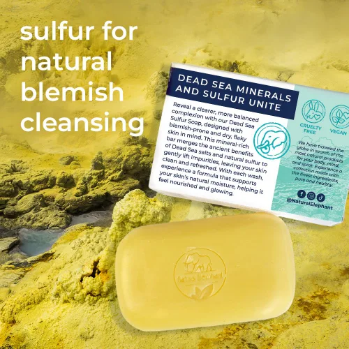 Vista 6 de Natural Elephant Barra de jabón de azufre del Mar Muerto Jabón aclarante facial y corporal con sal del mar muerto y aloe vera 4.4 oz (125 g)