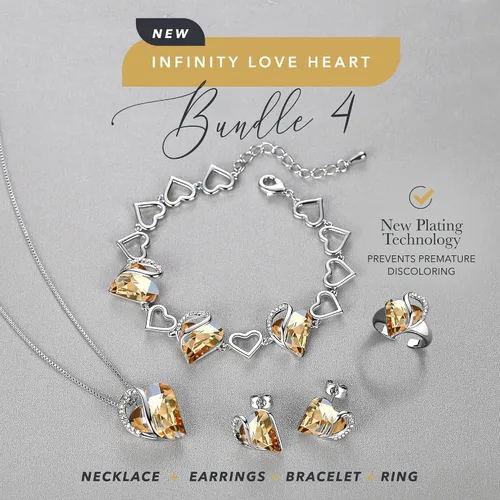 Vista 2 de Leafael Juego de collar de corazón infinito, aretes de tuerca, pulsera y anillo, piedra curativa para joyas de cristal de poder, regalos en tono