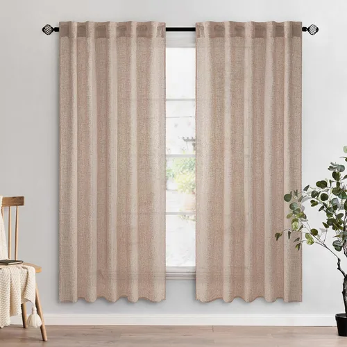 Vista 106 de MIULEE - Cortinas semitraslúcidas suaves y gruesas con textura de lino para cocina y ventana de baño, con trabilla trasera y bolsillo para Blanco