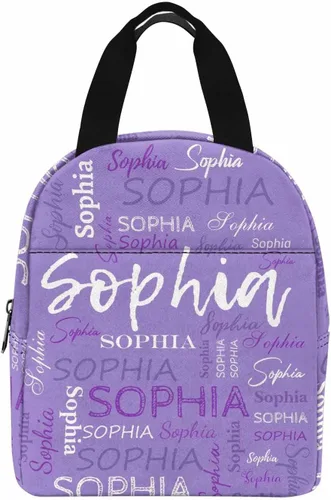 Vista 22 de InterestPrint Bolsa de almuerzo con nombre personalizado para hombres y mujeres, color rosa, blanco y negro, con lunares personalizados, enfriador