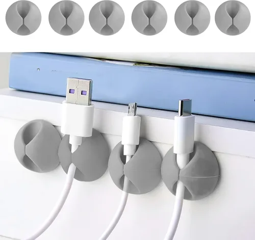 Vista 8 de Organizador de cables, organizador de cables, soporte de silicona compacto para organizar escritorio, mesita de noche, cargador de teléfono