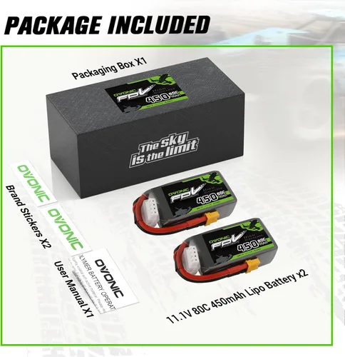 Vista 6 de OVONIC Batería Lipo de 11.1V 80C 450mAh 3S con enchufe XT30 [1 paquete que incluye 2 baterías]